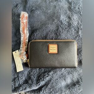Dooney & Bourke Black Pebble Leather Zip Around Wristlet